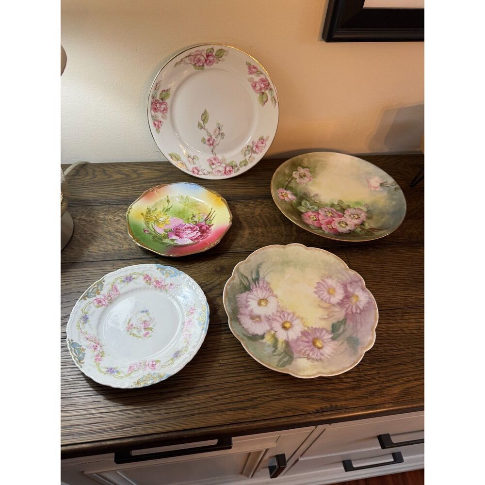 5 vintage Shabby Cottage Chic vintage rose plates, dishes, rose china